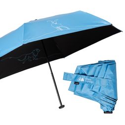 3-fach Siebdruck: innen, aussen, Schliessband Blauer Regenschirm mit HeatShield-Beschichtung als Schutz vor Hitze und UV-Strahlung, personalisiert mit Firmenlogo – idealer B2B-Werbeschirm von Knirps.