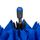 Detailansicht des blauen Schirmgriffs eines Knirps-Taschenschirms, das Knirps-Logo aufgedruckt, mit sichtbaren Schirmspitzen und Streben