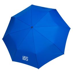 weisser Siebdruck Blauer Taschenschirm mit Logodruck