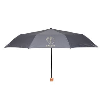 Knirps Timber Manual Regenschirm in Grau mit beigem Logodruck auf dem Schirmdach