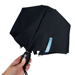 Personalisiertes Logoband Schwarzer Taschenschirm mit personalisiertem Logoband am Schirm