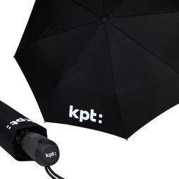 Logodruck auf Schirm, Hülle und Griff Schwarzer Regenschirm mit individuellem Logodruck auf Schirmdach, Hülle und Griff