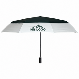 Siebdruck Schwarz-weisser Knirps Regenschirm mit Windventil und individuellem Logodruck