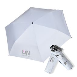 Siebdruck auf Schirm und Hülle Weisser Regenschirm mit HeatShield-Beschichtung als Sonnenschutz gegen Hitze und UV-Strahlung, personalisiert mit Firmenlogo – idealer B2B-Werbeschirm von Knirps.