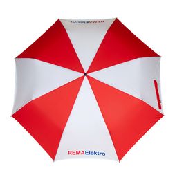 Logo im Siebdruck Knirps Taschenschirm mit bunt abwechselnden Segmenten und aufgedrucktem Firmenlogo