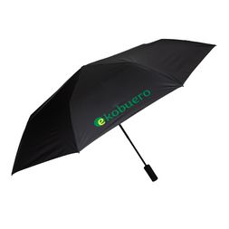 Siebdruck Geöffneter schwarzer Knirps UV-Schutz Regenschirm mit farbigem Logo
