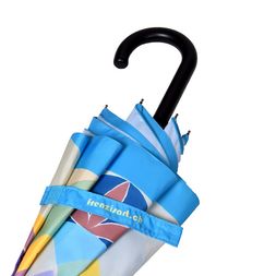 Langschirm mit farbigem Digitaldruck und Siebdruck auf dem Schliessband