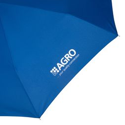 Logo im Siebdruck Blauer Taschenschirm mit Logo bedruckt