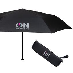 Siebdruck auf Case und Schirm Personalisierter Regenschirm Knirps X4U in schwarz bedruckt mit Logo auf Schirmdach und DryCase-Schutzhülle