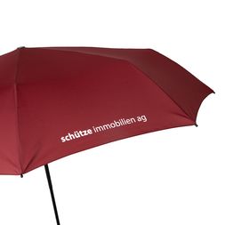 Siebdruck Roter Regenschirm mit individuellem weissem Logodruck auf dem Schirmdach